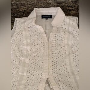Jones New York White Eyelet Button-Front Blouse